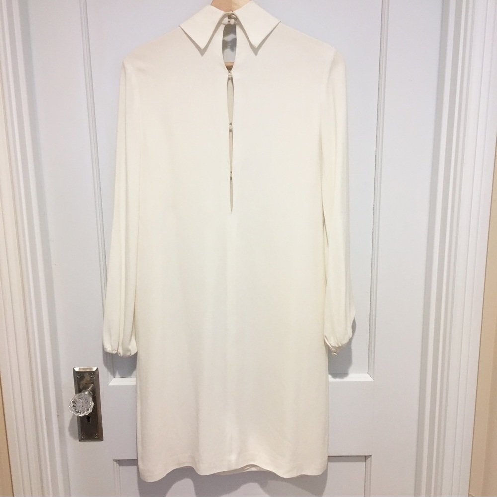 Adam Lippes Ivory Long Sleeve Shift Dress Fringe - Picture 2 of 8